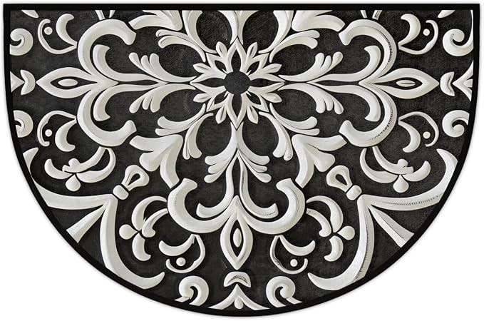 Mandala Boho Half Round Door Mat Non Slip Half Circle Rugs | Mandala Flower Washable Half Moon Rug Semi Circle Rugs Indoor Entrance Floor Carpet for Kithen Bedroom Fireplace Decor