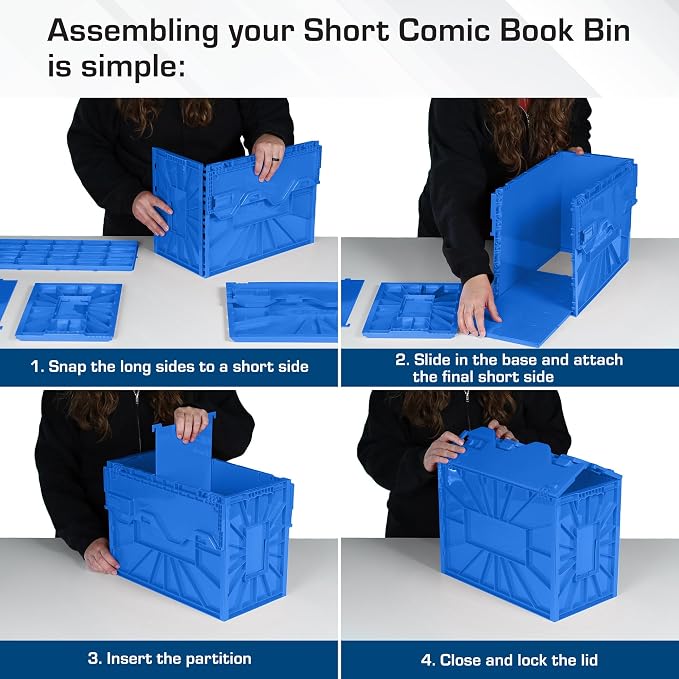 BCW Short Comic Book Bin | Holds 150 Comics | Stackable Plastic Storage | Acid-Free Organizer | Blue, 5 Pack
