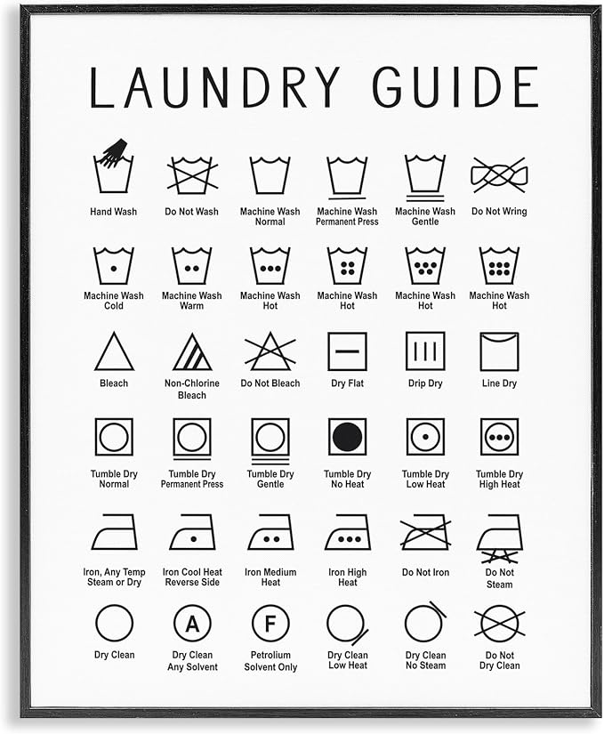 'Minimal Laundry Guide Chart'| Framed Giclee Art | Stupell Industries | Black, 16 x 20 Inches, Easy to Hang and Sturdy, Made in USA, by Lettered and Lined