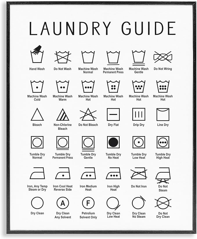 'Minimal Laundry Guide Chart'| Framed Giclee Art | Stupell Industries | Black, 24 x 30 Inches, Easy to Hang and Sturdy, Made in USA, by Lettered and Lined