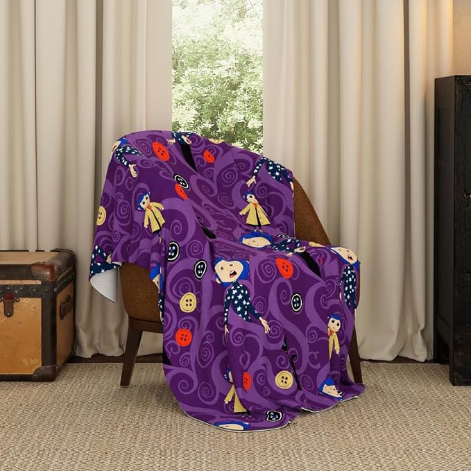 Coraline Button Eyes Halloween Bedding Super Soft Cozy Plush Throw, 46 in x 60 in, (Officially Licensed Product) by Franco