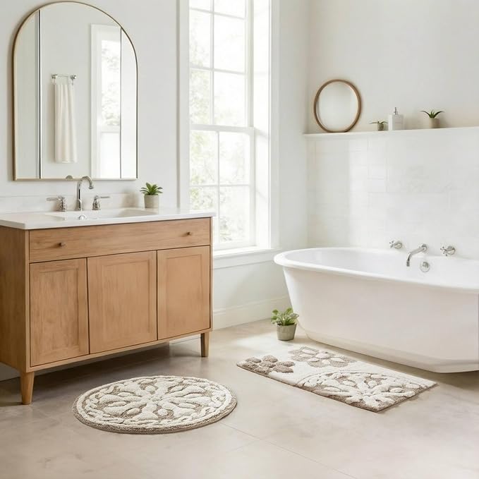 Madison Park Casablanca Tufted Cotton Bath Rug Non-Slip, 20 x 30, Taupe