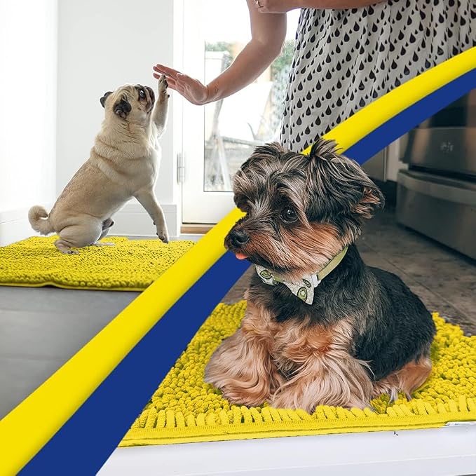 Muddy Mat® | Super Water Absorbent Door Mat Indoor, Microfiber Quick Dry Chenille Entryway Rug,Slip Resistant Front Door Mat,Indoor Mats for Entryway,Machine Washable Pet Rug, Lemon Yellow 26" x 42"