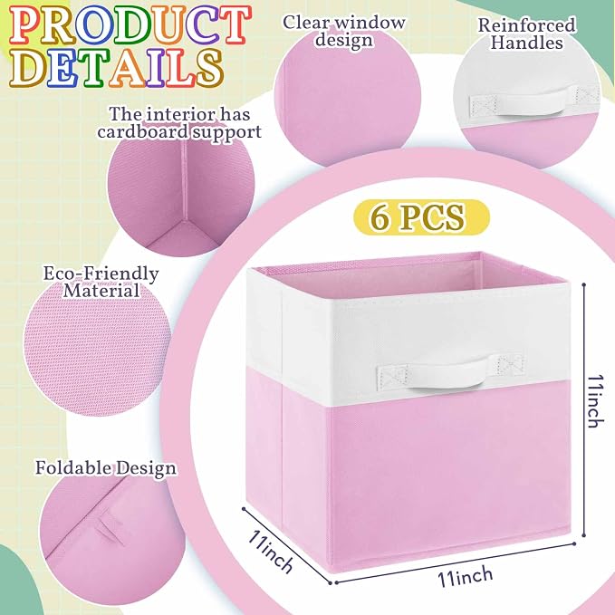 Yinder 6 Pcs Cube Storage Bin 10.5''x10.5''x11'' Storage Bins for Playroom Decor Colorful Bins for Kids Foldable Baskets for Nursery Organizer Boxes Fabric Boxes(Macaron Colors)