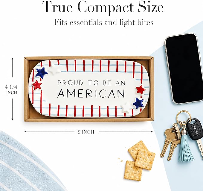 Mud Pie Blue Ceramic Plaid American Sentiment Tray