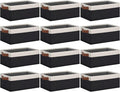 GhvyenntteS Storage Baskets for Shelves 12 Pack, Fabric Storage Bins with Leather Handles, Foldable Rectangular Storage Baskets for Organizing Home, Office (Black/White, 11.8" x 7.87" x 5.11")