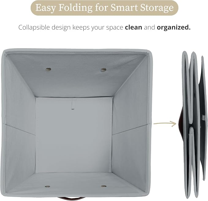 DECOMOMO Storage Bins, Cube Storage Bin with Labels | 10.5" x 11" Fabric Storage Cubes for Shelves (6pcs, Grey)