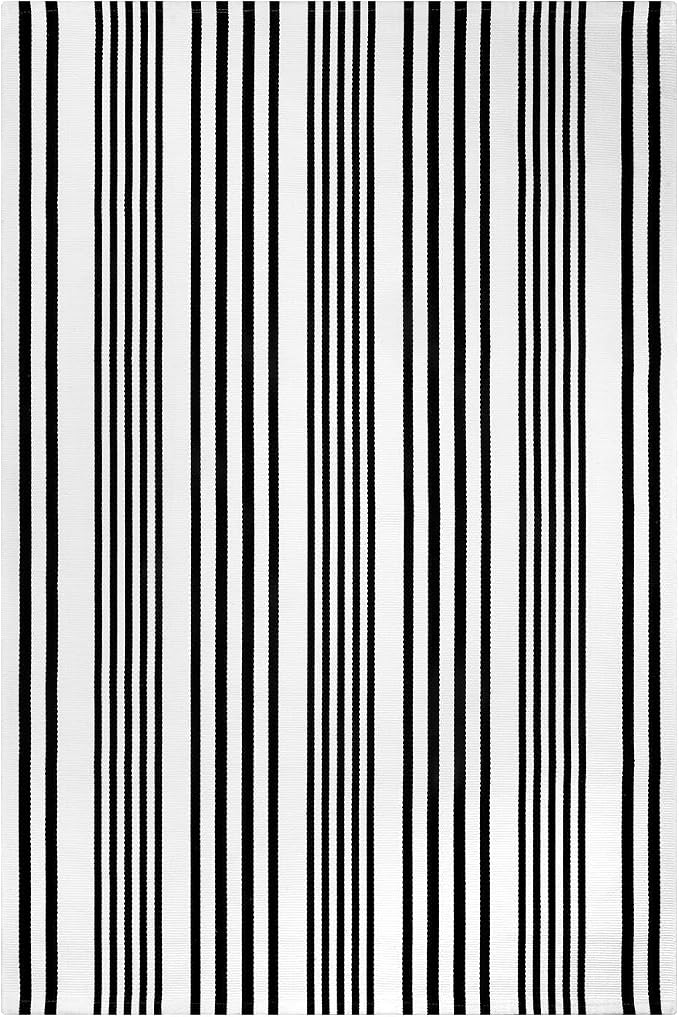 OJIA Outdoor Area Rug 4'x6' Black and White Outdoor Rugs Porch Patio Rug | Machine Washable Camping Rug Cotton Door Mat Indoor Outside Striped Rugs for Front Porch/Deck/Backyard/Balcony/Home Decor