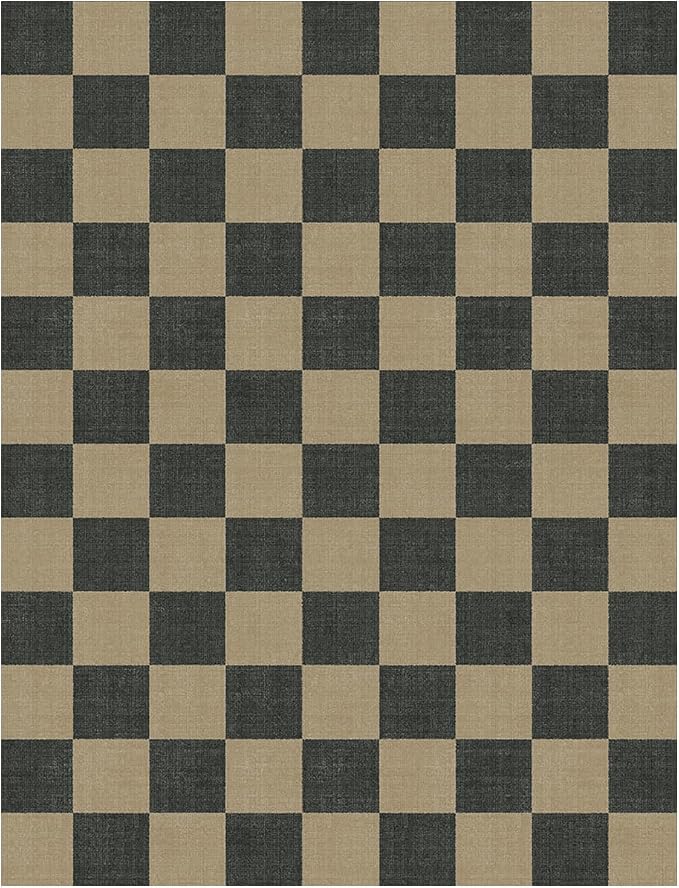 Lessymo Living Room Rugs 5x7 Checkered Washable Easy Jute Outdoor Patio Rug | Non-Slip Carpet for Dining Room Bedroom, Kids & Pets Friendly, Stain Resistant, All Vacuums Compatible, Diamond Black/Beige