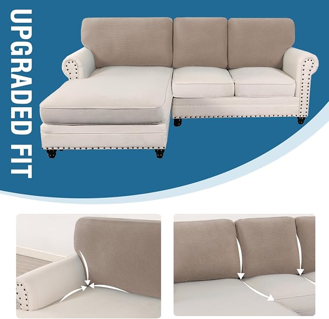 H.VERSAILTEX Backrest Cushion Covers Sectional Couch Back Cushion Covers for Sectional Sofa Set for Both Left/Right Couch (Back Only: 1 Chaise + 2 Sofa, Sand)