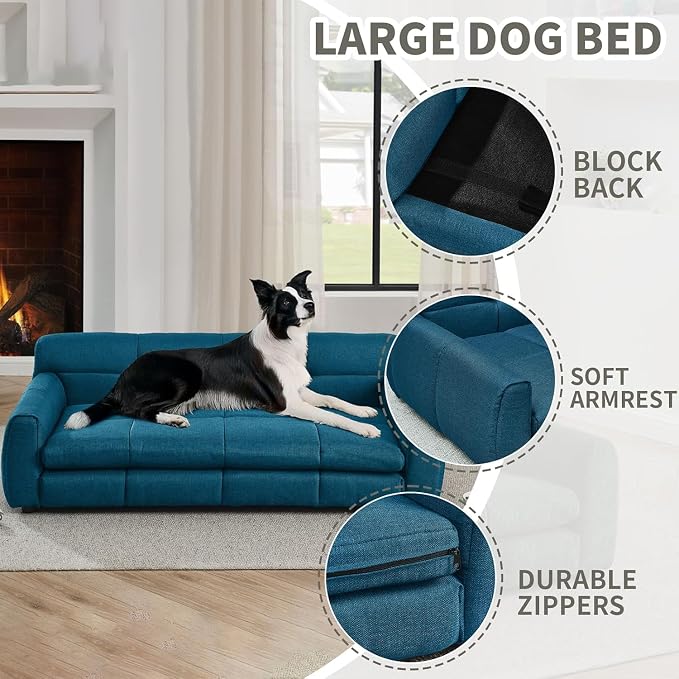 Dog Couch Bed, 51" Sofa for Dogs with Backrest and Armrest, Durable Pet Sofa with Soft Foam Cushion, Elevated Dog Couch Bed with Legs for Medium and Large Dogs, Blue