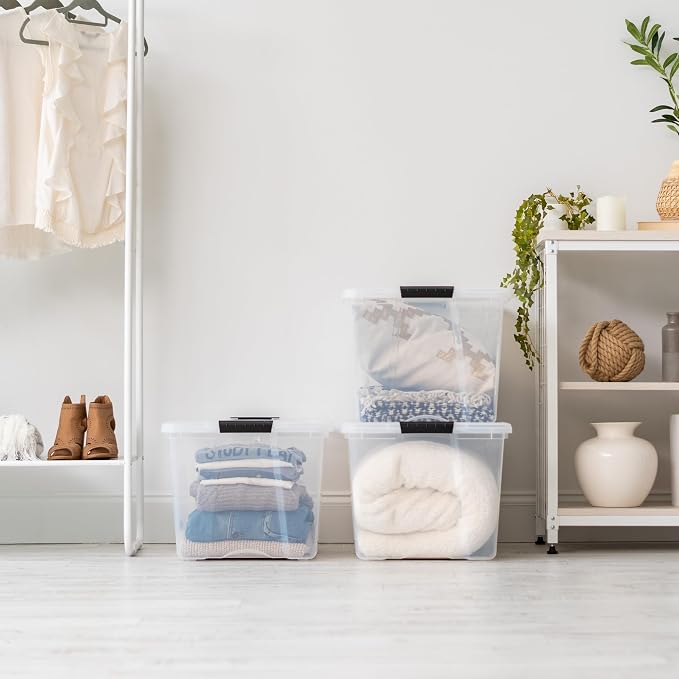 IRIS USA 2-Pack 72 Quart Storage Bins with Lids | Transparent design makes contents easy to find. Perfect for moving, blankets, clothing, and garage storage. Nestable design