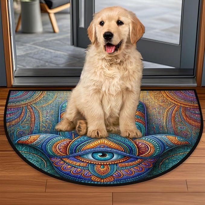 Mandala Half Round Door Mat Semi Moon Rug Fireplace Carpet Area Rugs | Colorful Bohemia Non Slip Absorbent Half Circle Mat Carpet for Indoor Outdoor Patio Kitchen Bathroom Entryway Home Decor