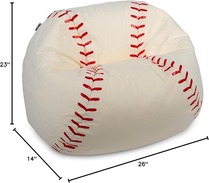 Big Joe Sports Ball Bean Bag Chair for Kids, Baseball Plush, Ultra-Soft Lightweight Polyester Blend, 2.5 Foot Refillable