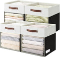 Bagnizer Storage Cubes, 4 Pack Linen Foldable Storage Bins (13 x 13 inch) with Clear Window and Handles, Fabric Organizer for Shelf Closet, Clothes, Books - (Black and White)