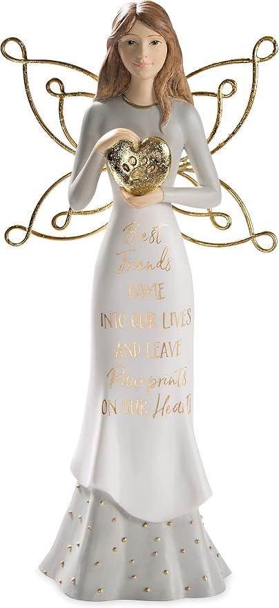 Pavilion - Best Friends Come Into Our Lives and Leave Paw Prints On Our Hearts - 7.5 Inch White & Gold in Memory of Pet Angel Figurine