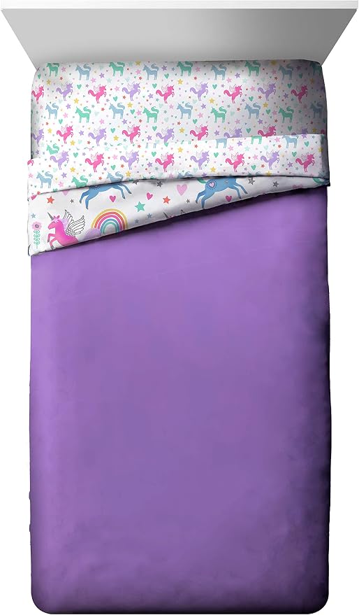 Trend Collector Twin Comforter Set 4 Piece Kids Unicorn Bedding, White | Bed in a Bag, Comforter Sheets Pillowcase, Official Product, Soft Microfiber, Machine Washable, Easy Care, Girls Gift