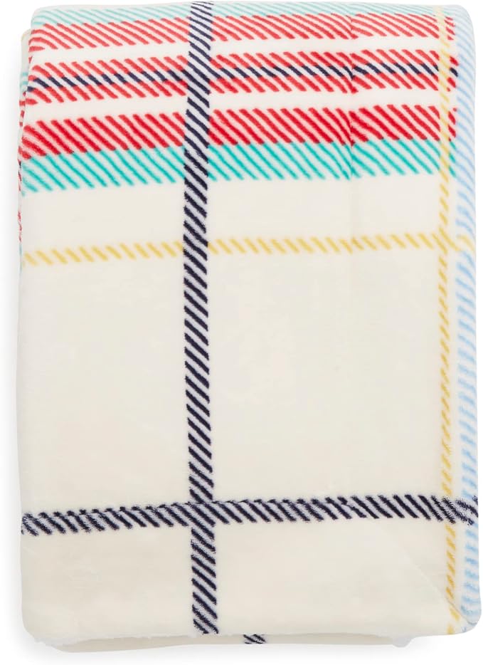 Vera Bradley Women's Fleece Cozy Life Throw Blanket, Tartan Plaid Cream, One Size