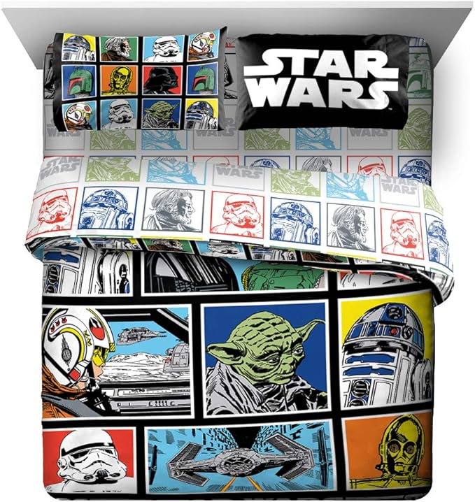 Star Wars Queen Comforter Set 5 Piece Soft Bedding for Boys, Multi | Darth Vader, Bed in a Bag, Comforter Sheets Pillowcases, Official Product, Soft Microfiber, Machine Washable, Boys Gift