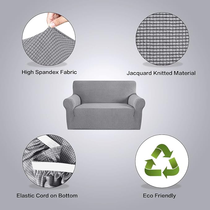 H.VERSAILTEX Stretch Sofa Slipcovers Loveseat Slipcover|Cover for Love seat 1 Piece with Elastic Bottom, Textured Checked Jacquard Fabric(Loveseat 58"-70" Wide, Dove)