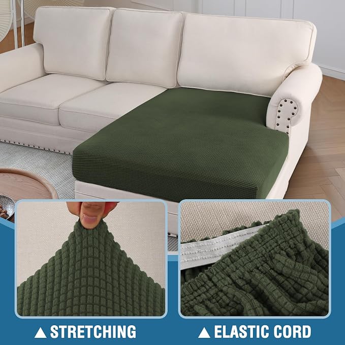 H.VERSAILTEX Sectional Couch Covers 1 Piece Chaise Slipcover L Shape Separate Cushion Couch Cover for Both Left/Right Sectional Couch (Seat Only: 1 Chaises, Olive)