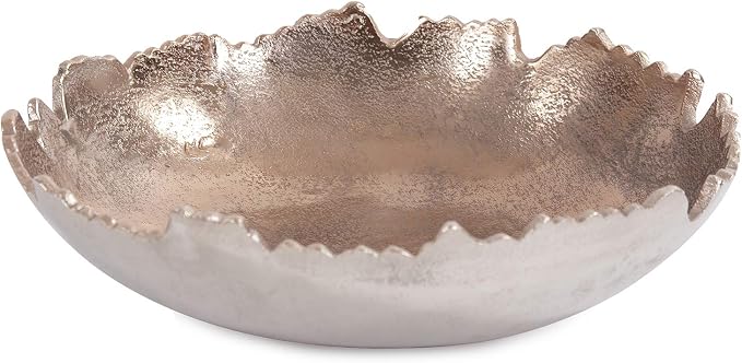 Howard Elliott Collection Gold Broken Edge Decorative Metal Bowl with Sculpted Edges, Modern Accent Centerpiece and Wall Art Decor for Home, Entryway, Living Room Display, 12 x 3.5 Inch, Small