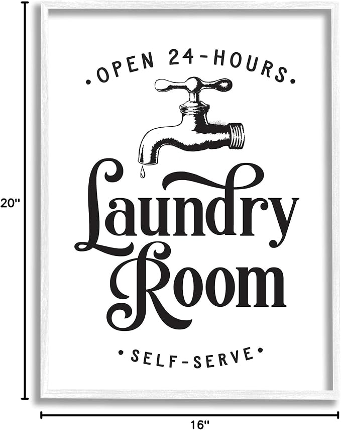 Laundry Room Vintage Sign Rustic Phrase, 16 x 20 Inch Framed Giclée Print
