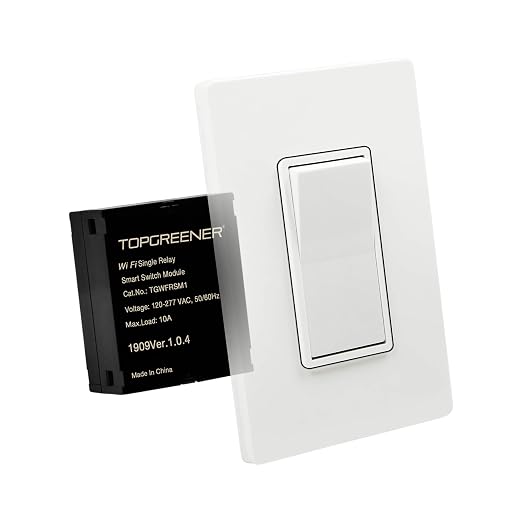 TOPGREENER Wi-Fi Single Relay Module, 120-240VAC, 10A, Smart Switch | Hidden Smart Switch for Fans, Lights and Outlets; 2.4GHz Wi-Fi, Alexa and Google Assistant, Neutral Required, TGWFRSM1