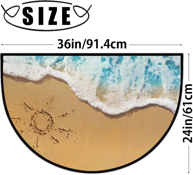 Ocean Beach Half Round Door Mat Welcome Entrance Mat Bath Bathroom Rug | Ocean Beach Welcome Entrance Mat Anti-Slip Half Moon Bath Mat Semi Circle Rug Indoor Outdoor Kitchen Rug