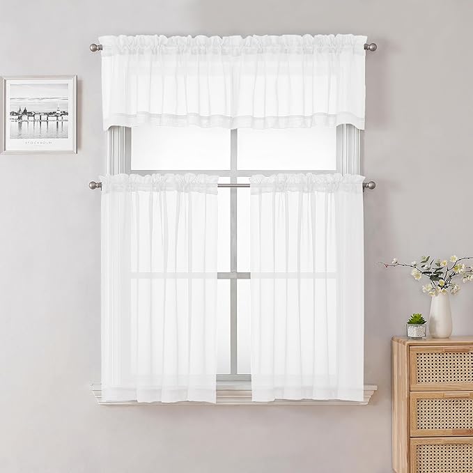 Lecloud Sheer White Curtains 14 Inch Length 2 Pieces, Light Filtering Voile - Image 7