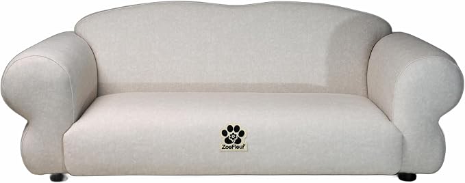 Human & Pet Sofa, Solid Pine Wood Frame Couch with High Resilience Foam, 2-in-1 Pet Furniture(Light Beige)