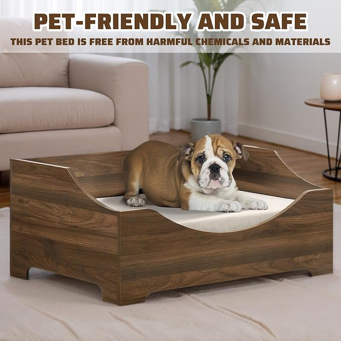 Elevated Dog Bed Frame for Medium Dogs,Wooden Dog Bed with Mattress, 36" Wide Mid-Century Modern Pet Sofa Bed for Small Space,Easy Assembly