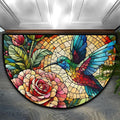 Colorful Hummingbird Flower Half Round Mat Half Moon Door Rug Washable Durable Semi Circle Carpet Floor mats for Indoor Outdoor Bathroom Kitchen Patio Hearth Rug Laundry Room Home Decoration