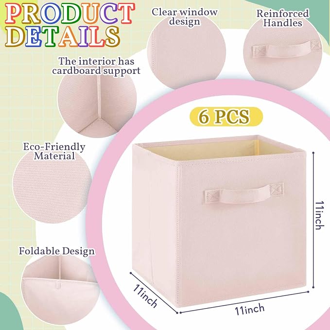 Yinder 6 Pcs Cube Storage Bin 10.5''x10.5''x11'' Storage Bins for Playroom Decor Colorful Bins for Kids Foldable Baskets for Nursery Organizer Boxes Fabric Boxes (Pastel Colors)