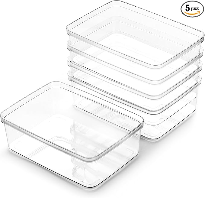 BINO | Plastic Storage Bins, X-Small - 5 Pack | THE LUCID COLLECTION | Multi-Use Built-In Handles BPA-Free Clear Storage Containers | Fridge Organizer | Pantry & Home Organization