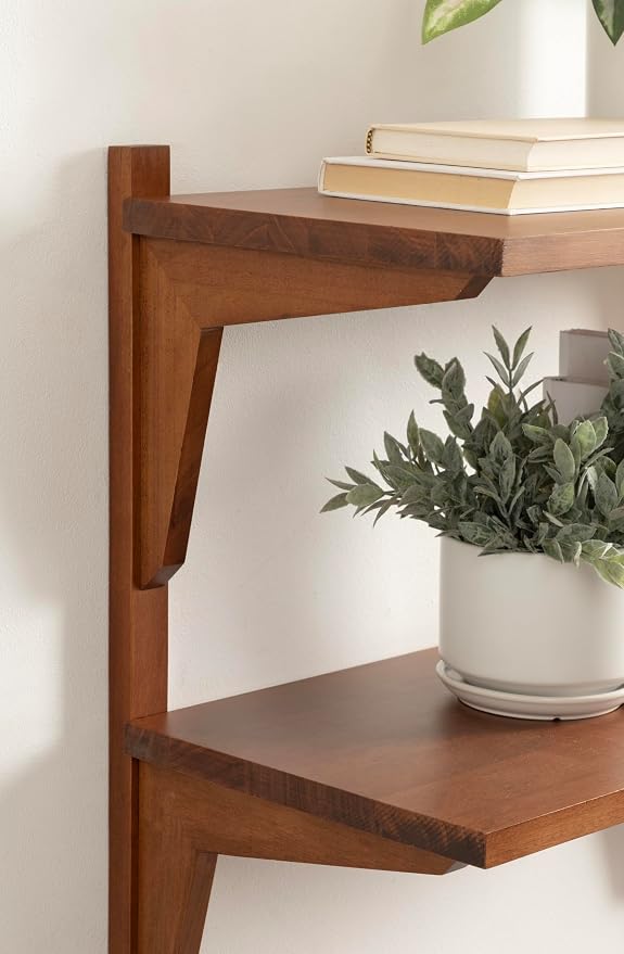 Kate and Laurel Meridien Modern Two-Tier Wooden Shelves, 24 x 12 x 24, Walnut Brown, Stunning Tiered Wall Shelf for Storage and Display as Cute Nursery Shelving or Bedroom Storage