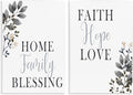 Stupell Industries 'Faith Hope Family Phrases Soft Black Florals', 2pc Wall Plaque Art Set, 13 x 19 Inches, Easy to Hang and Sturdy, Made in USA, by Kim Allen | Stupell Industries | 13 x 19 Inches, Easy to Hang and Sturdy, Made in USA, by Kim Allen