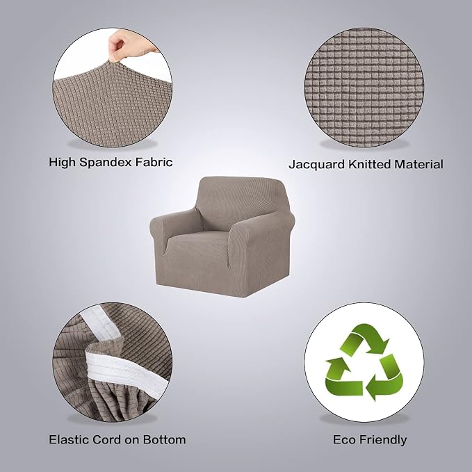 H.VERSAILTEX High Stretch Chair Cover 1-Piece Rich Jacquard Armchair Covers for Living Room Kids Spandex Fabric Sofa Cover for Dogs Stay in Place Machine Washable (Armchair 31"-40" Taupe)
