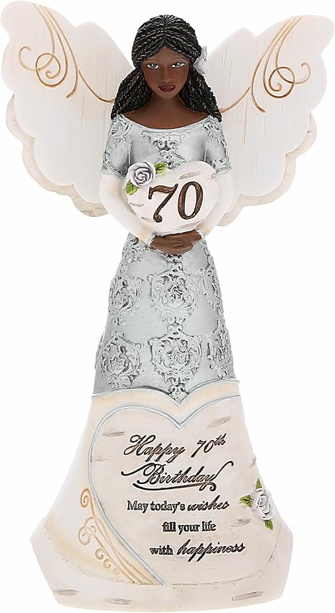 Pavilion Gift Company - Happy 70th Birthday - 6" Ebony African American Angel Figurine Religious Best Friend Bestie BFF God Jesus Lover Christian Christ Gift Present