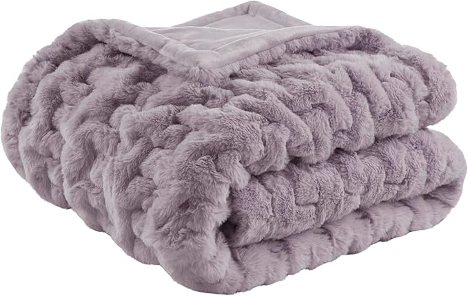 Madison Park Ruched Faux Fur Luxury Throw Lavender 50*60 Premium Soft Cozy Brushed Long Faux Fur For Bed, Coach or Sofa | Luxury, Premium, Soft Cozy Brushed Long Pile, All Season Plush Modern OEKO- TEX Certification Warm For Bed, Couch or Sofa