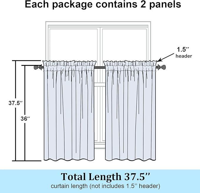 Simplebrand Ivory Sheer Kitchen Curtains 36 Inch Length Tier Curtains 2 Panels - Image 7
