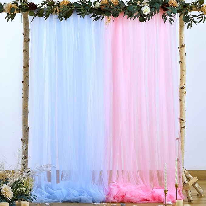 Pink and Blue Tulle Backdrop Curtains by Suppromo