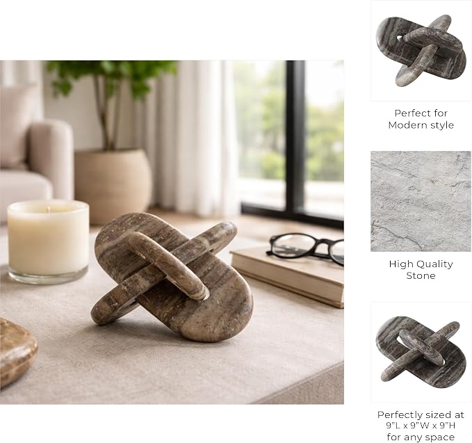 Sagebrook Home 9x9 Rounded Marble Knot, Grey Stone Sculpture