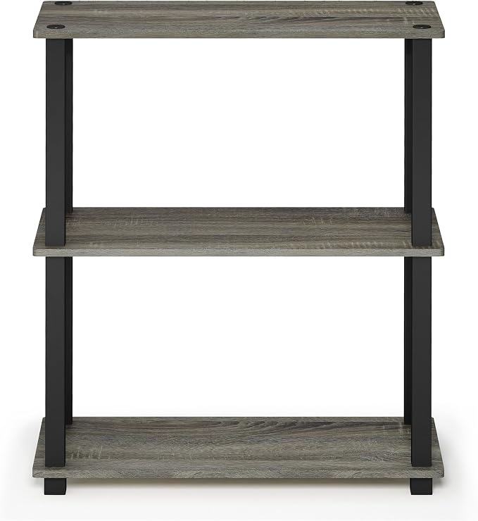 Furinno TURN-S-TUBE Storage Shelves Set of 2, 3-Tier Book Shelf, Corner Shelf, Toolless Open Shelves, Square Tubes, for Organization and Storage, Living Room, Garage, Home Office, French Oak