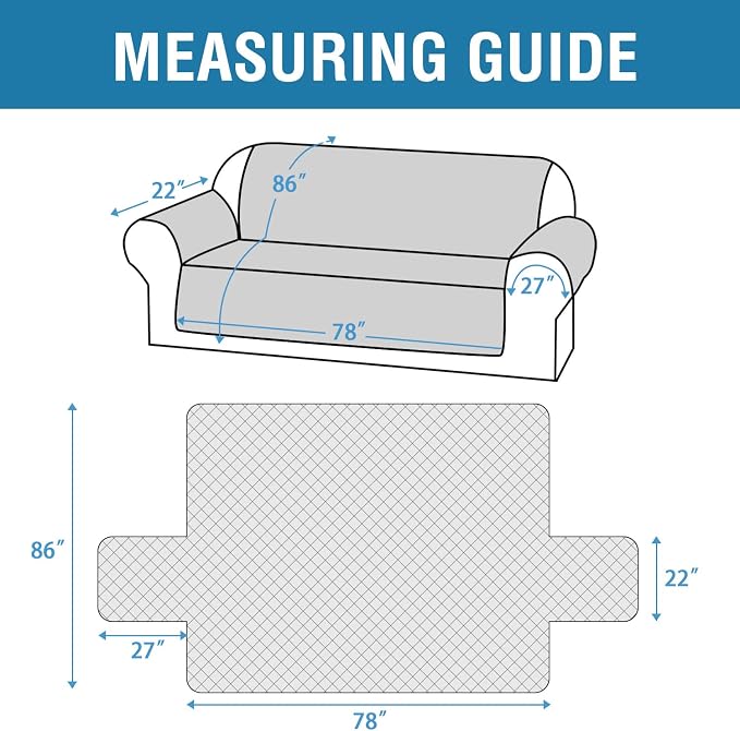 H.VERSAILTEX 100% Waterproof Couch Cover 4 Seater Sofa Slipcover Furniture Protector for Pets Kids Children Dog Cat with Non-Skid Backing (Oversized Sofa, Pale Aqua)