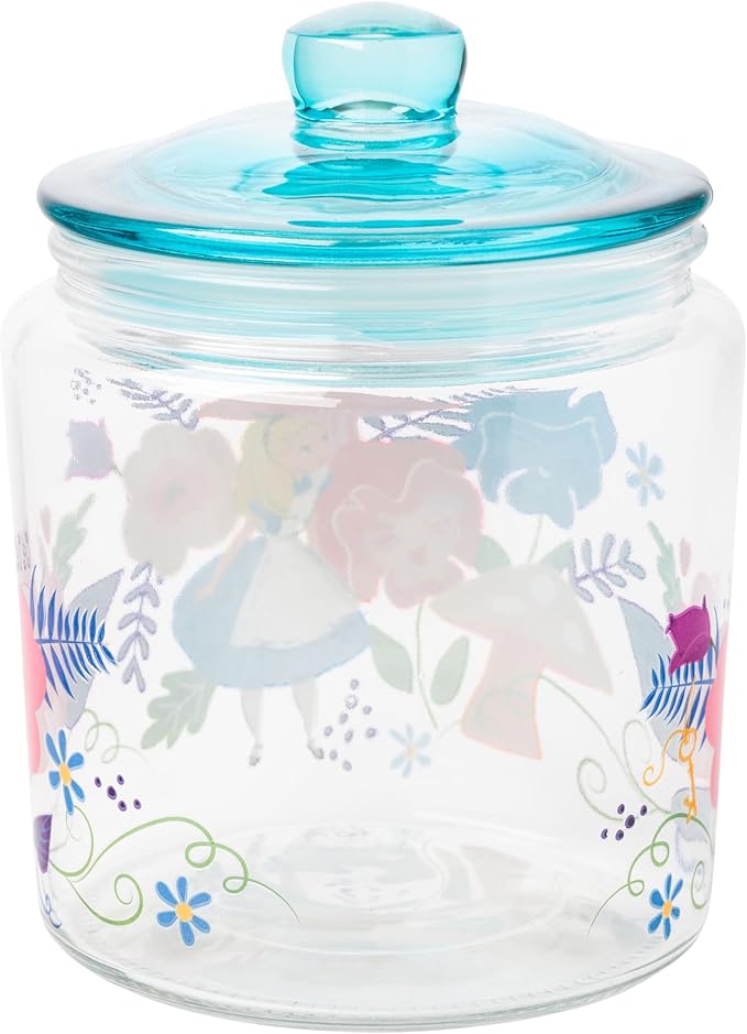Silver Buffalo Disney Alice in Wonderland Mushrooms, Glass Jar with Lid | Flowers, Cookie Snack Candy, Small Size