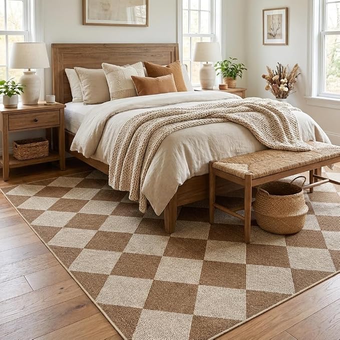 COZYLOOM 8x10 Easy Jute Rugs for Living Room Machine Washable Area Rugs Non Slip Non Shedding Diamond Pattern Modern Carpet Stain Resistant Mats for Bedroom, Nursery, Backyard, Coffee