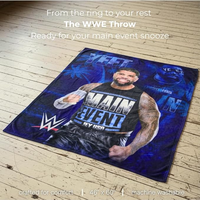 WWE Jey USO Yeet Main Event Champions Bedding Super Soft Throw Blanket, 46 in x 60 in, (Official Licensed Product) by Franco Collectibles