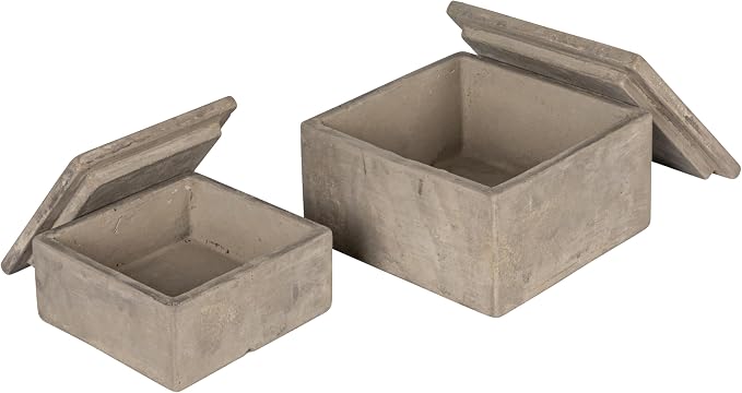 Bloomingville Contemporary Cement Boxes with Lids, Grey, Set of 2