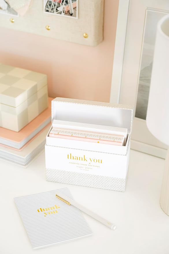 Sugar Paper Thank You Card Box, Greeting Assortment, Set of 12 Thank You Cards and Envelopes, Blank Inside, 6.25" x 2" x 5" Storage Box, 4.25" x 5.5"